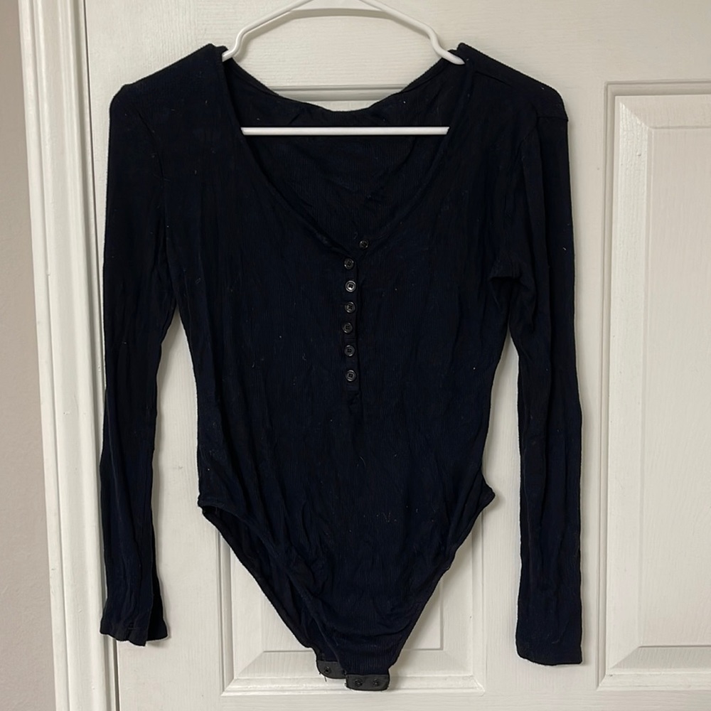 Black ribbed long sleeved bodysuit